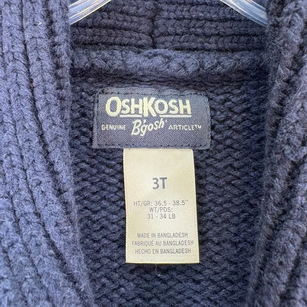 OshKosh B'gosh Toddler Boys Navy Blue‎ Shawl Collar Cardigan Sweater Size 3T